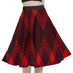 Pattern, Red, Black,  A-line Full Circle Midi Skirt With Pocket by 2607694c