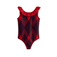 Muster Rot Rot Schwarz Kids  Frill Swimsuit by 2607694c