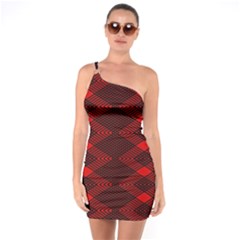 Pattern Rot Schwarz One Shoulder Ring Trim Bodycon Dress by dedoma