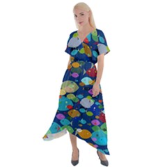 Illustrations Sea Fish Swimming Colors Cross Front Sharkbite Hem Maxi Dress by anzea