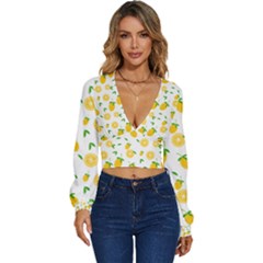 Illustrations Lemon Citrus Fruit Yellow Long Sleeve Deep-v Velour Top by anzea