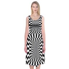 Optical Illusion Chessboard Tunnel Midi Sleeveless Dress by Ndabl3x