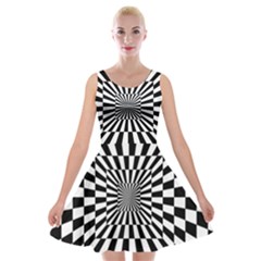 Optical Illusion Chessboard Tunnel Velvet Skater Dress by Ndabl3x