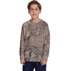 Old Vintage Classic Map Of Europe Kids  Crewneck Sweatshirt by Paksenen