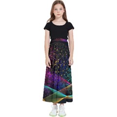 Particles Waves Line Multicoloured Kids  Flared Maxi Skirt by Proyonanggan