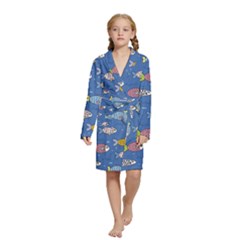 Sea Fish Blue Submarine Animal Kids  Long Sleeve Velvet Lounge Robe by Proyonanggan