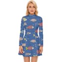 Sea Fish Blue Submarine Animal Long Sleeve Velour Longline Dress View1