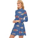 Sea Fish Blue Submarine Animal Long Sleeve Velour Longline Dress View2