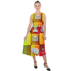 Colorful 3d Social Media Midi Tie-back Chiffon Dress by Ket1n9