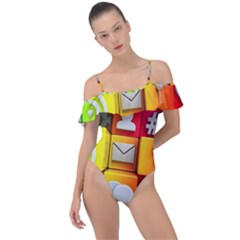 Colorful 3d Social Media Frill Detail One Piece Swimsuit by Ket1n9