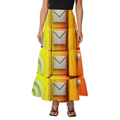 Colorful 3d Social Media Tiered Ruffle Maxi Skirt by Ket1n9