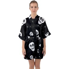 Skull Pattern Half Sleeve Satin Kimono  by Ket1n9