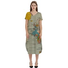 Vintage World Map T-shirt Midi Dress With Pockets by Ket1n9