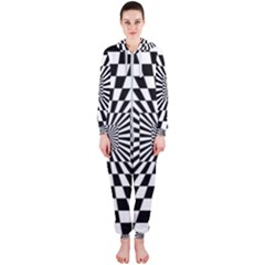 Optical-illusion-chessboard-tunnel Hooded Jumpsuit (ladies) by Bedest