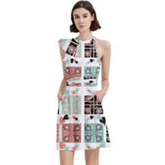 Mint Black Coral Heart Paisley Cocktail Party Halter Sleeveless Dress With Pockets by Bedest