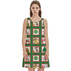 Christmas Paper Christmas Pattern Round Neck Sleeve Casual Dress With Pockets by Bedest