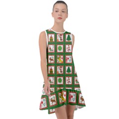 Christmas Paper Christmas Pattern Frill Swing Dress by Bedest