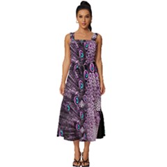 Purple Peacock Square Neckline Tiered Midi Dress by Bedest