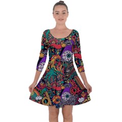 Cute Cartoon Doodle Quarter Sleeve Skater Dress by Bedest