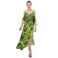 Green Pine Forest Maxi Chiffon Cover Up Dress by Ravend