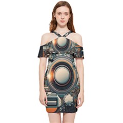 Technology Robot Internet Processor Shoulder Frill Bodycon Summer Dress by Ravend