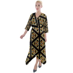 Pattern Stained Glass Triangles Quarter Sleeve Wrap Front Maxi Dress by HermanTelo