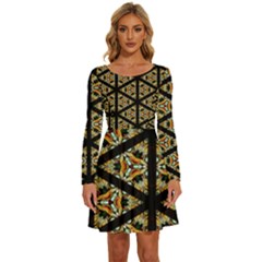 Pattern Stained Glass Triangles Long Sleeve Wide Neck Velvet Dress by HermanTelo