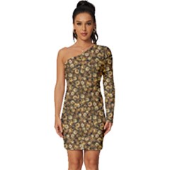 Floral Fusion Print Long Sleeve One Shoulder Mini Dress by dflcprintsclothing