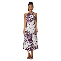 Abstract Art Tropical Leaves Sleeveless Cross Front Cocktail Midi Chiffon Dress by Valentinaart