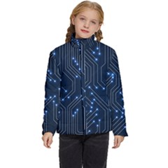 Seamless Pattern Of Glowing Circuit Board Neon Technology Kids  Puffer Bubble Jacket Coat by Loisa77