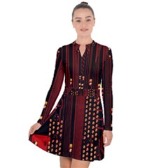 Red Circuit Board Texture Red Circuit Digital Texture Circuit Board Red Technology Long Sleeve Panel Dress by Loisa77