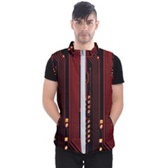 Red Circuit Board Texture Red Circuit Digital Texture Circuit Board Red Technology Men s Puffer Vest by Loisa77