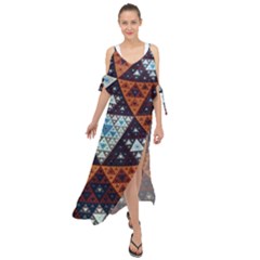 Fractal Triangle Geometric Abstract Pattern Maxi Chiffon Cover Up Dress by Cemarart