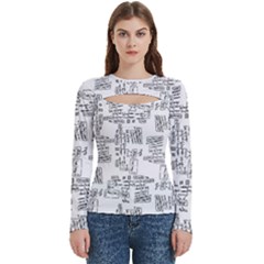 Blackboard Algorithms Black And White Pattern Women s Cut Out Long Sleeve T-shirt by dflcprintsclothing