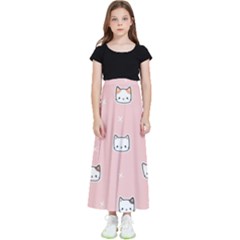 Cute Cat Cartoon Doodle Seamless Pink Pattern Kids  Flared Maxi Skirt by Grandong