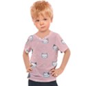 Cute Cat Cartoon Doodle Seamless Pink Pattern Kids  Sports T-Shirt View1