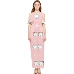 Cute Cat Cartoon Doodle Seamless Pink Pattern Draped Sleeveless Chiffon Jumpsuit by Grandong