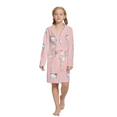 Cute Cat Cartoon Doodle Seamless Pink Pattern Kids  Long Sleeve Velvet Lounge Robe by Grandong