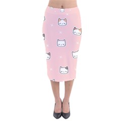 Cute Cat Cartoon Doodle Seamless Pink Pattern Velvet Midi Pencil Skirt by Grandong