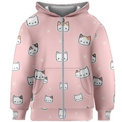 Cute Cat Cartoon Doodle Seamless Pink Pattern Kids  Zipper Hoodie Without Drawstring by Grandong