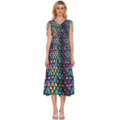 Rainbow Scales V-neck Drawstring Shoulder Sleeveless Maxi Dress by zappwaits