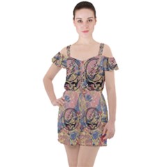 Grateful Dead Artsy Ruffle Cut Out Chiffon Playsuit by Bedest