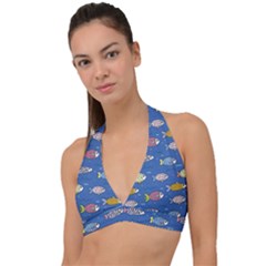 Sea Fish Blue Submarine Animals Halter Plunge Bikini Top by Loisa77