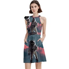 Astronaut Moon Space Nasa Planet Cocktail Party Halter Sleeveless Dress With Pockets by Loisa77