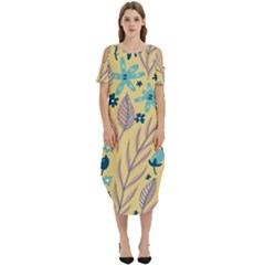 Plants Art Motif Flowers Cold Shoulder Loose Fit Dress With Pockets by Loisa77