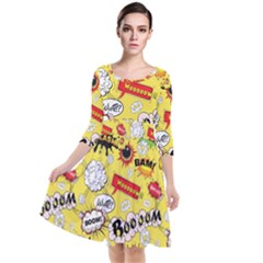 Cartoon Comics Pattern Quarter Sleeve Waist Band Dress by Loisa77