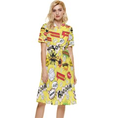 Cartoon Comics Pattern Button Top Knee Length Dress by Loisa77