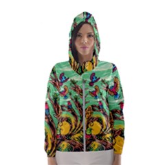 Monkey Tiger Bird Parrot Forest Jungle Style Women s Hooded Windbreaker