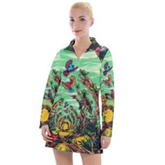 Monkey Tiger Bird Parrot Forest Jungle Style Women s Long Sleeve Casual Dress by Grandong