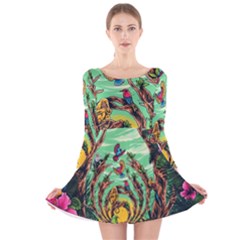 Monkey Tiger Bird Parrot Forest Jungle Style Long Sleeve Velvet Skater Dress by Grandong